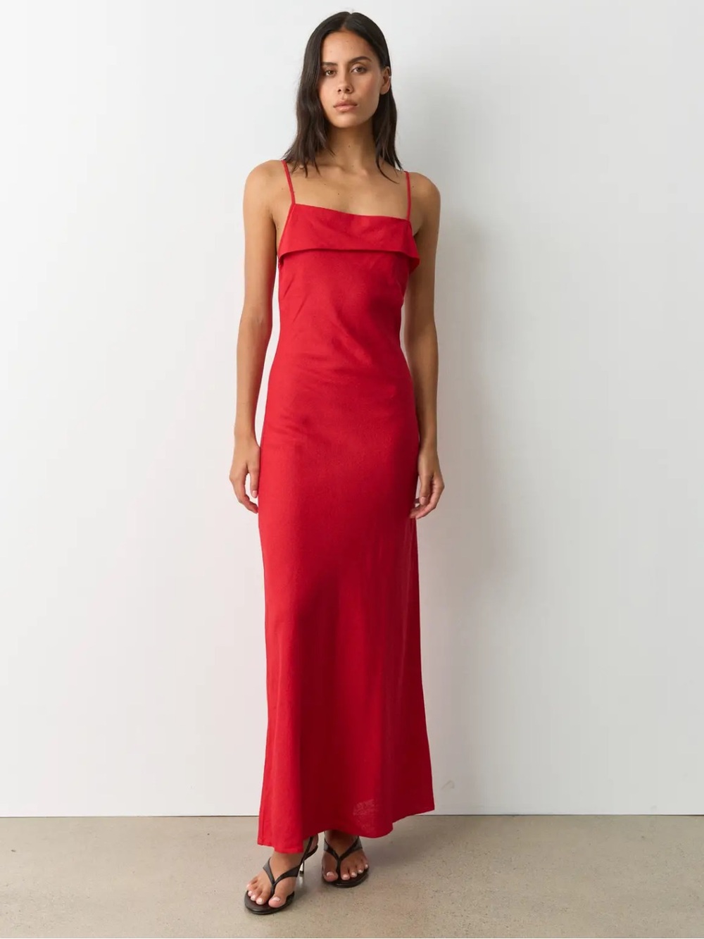 Glassons Linen Blend Red Slip Maxi Dress with Fold-Over Detail
